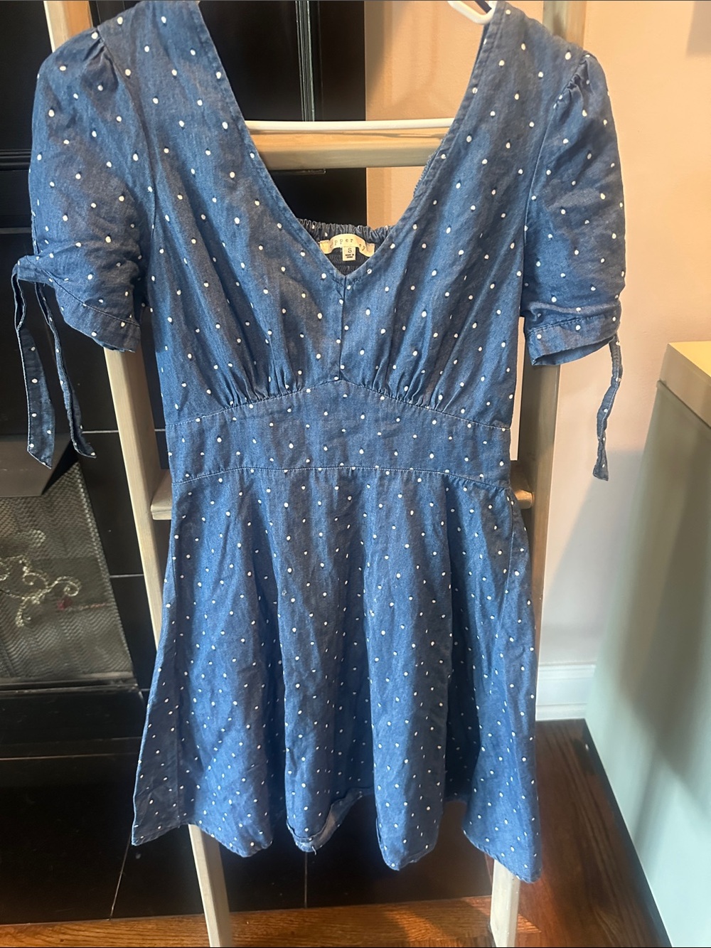 Copper Key Blue Polka Dot V-Neck Fit & Flare Dress